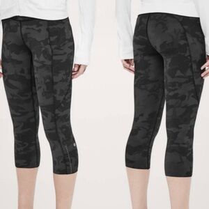 LULULEMON Fast Free Crop II 19” Nulux Incognito Camo Grey Reflective Size 12